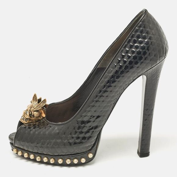 Alexander Mcqueen Black Patent Leather Skull Embellished Platform Pumps Size 41 - Picture 1 of 7